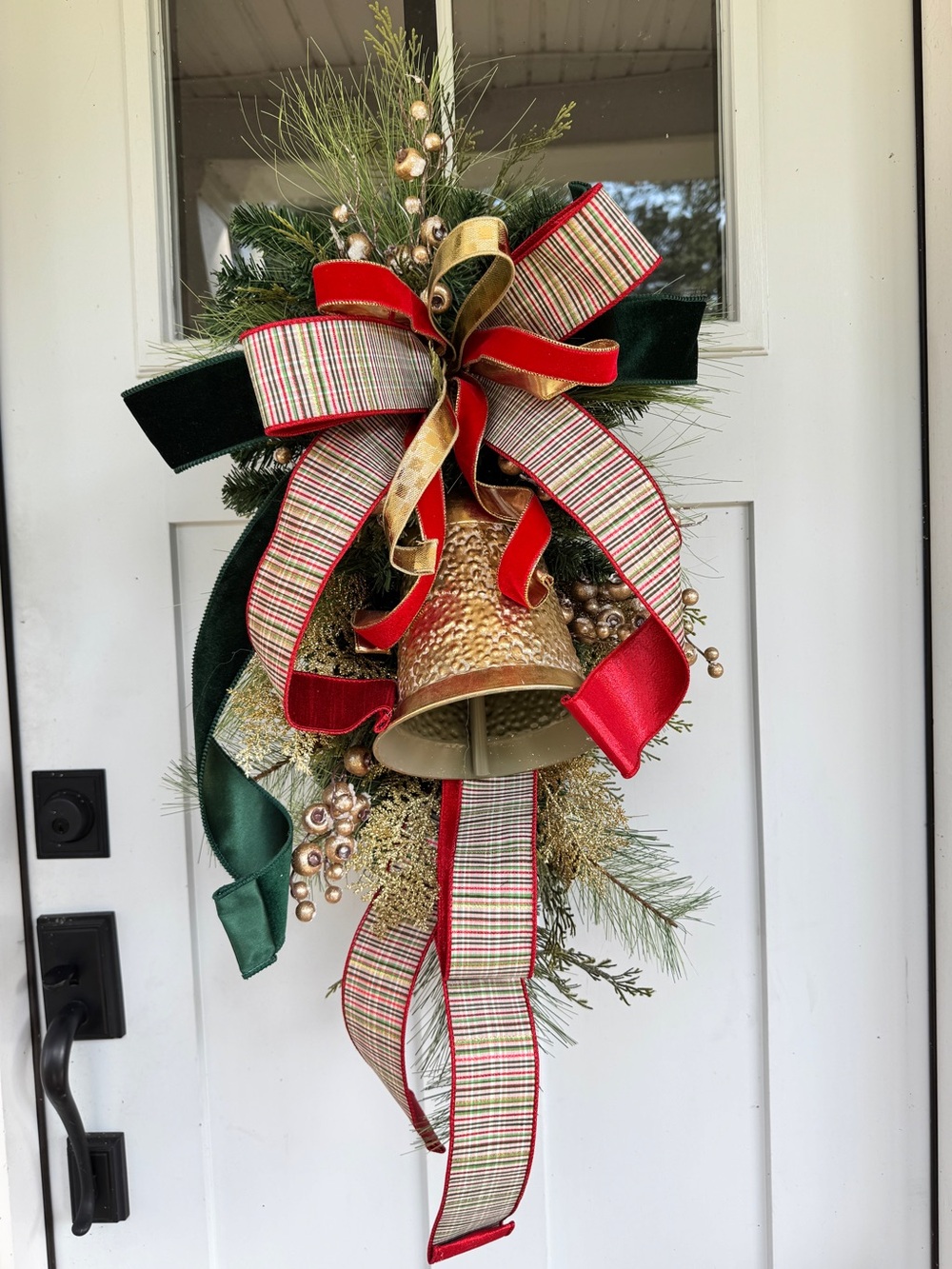 Mixed Pine Winter Christmas Wreath with Gold Bell